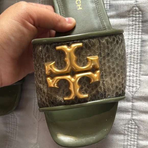 Tory Burch Olive and Gold Slide Sandals - Picture 2 of 4